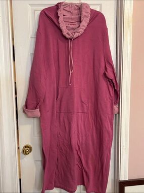 Cozy Long Sleeve Hooded Lounge Dress - Dusty Rose